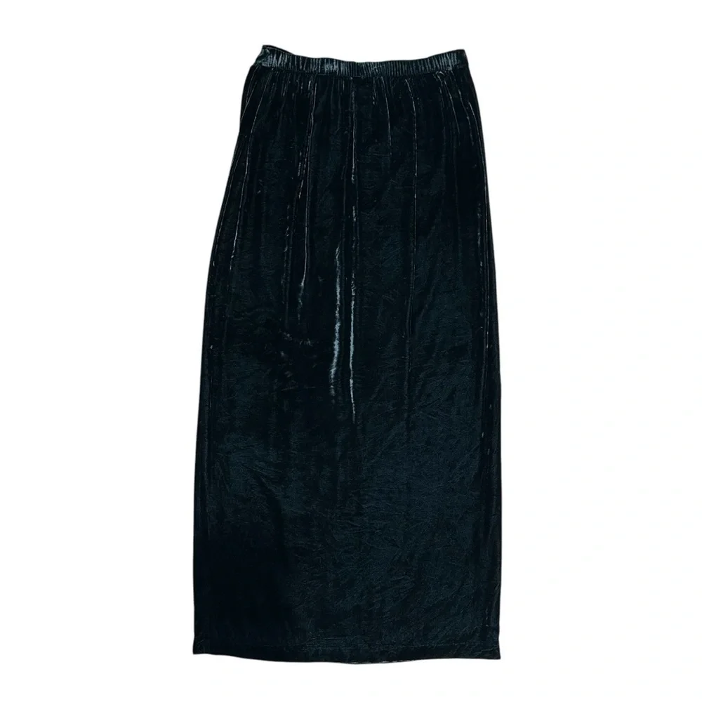 Eileen Fisher Sz Med Wrap Skirt & Top Green Teal Velvet Silk Blend Two Pc Set